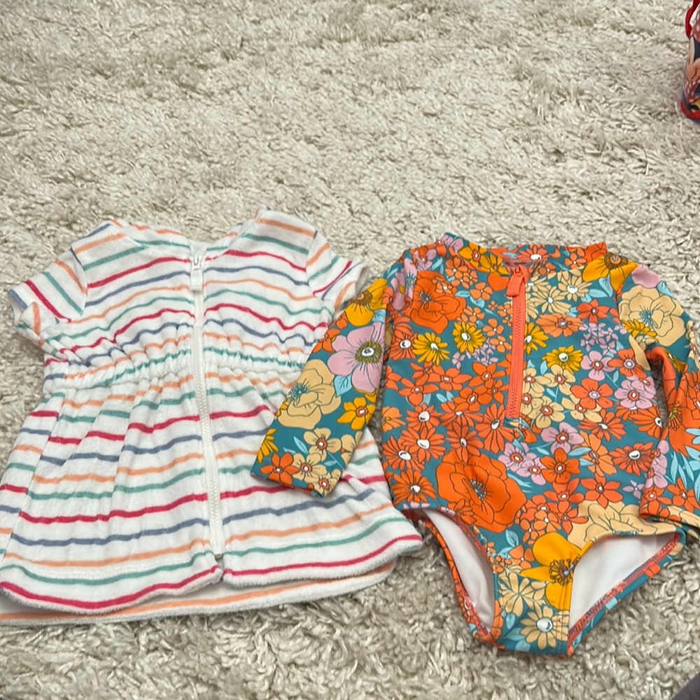 Carters one peice rash guard swimsuit and cover up